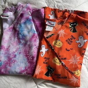 Lot-2 Scrubstar Scrub Tops Women 3XL Pink Celestial Spooky Halloween Festive Fun